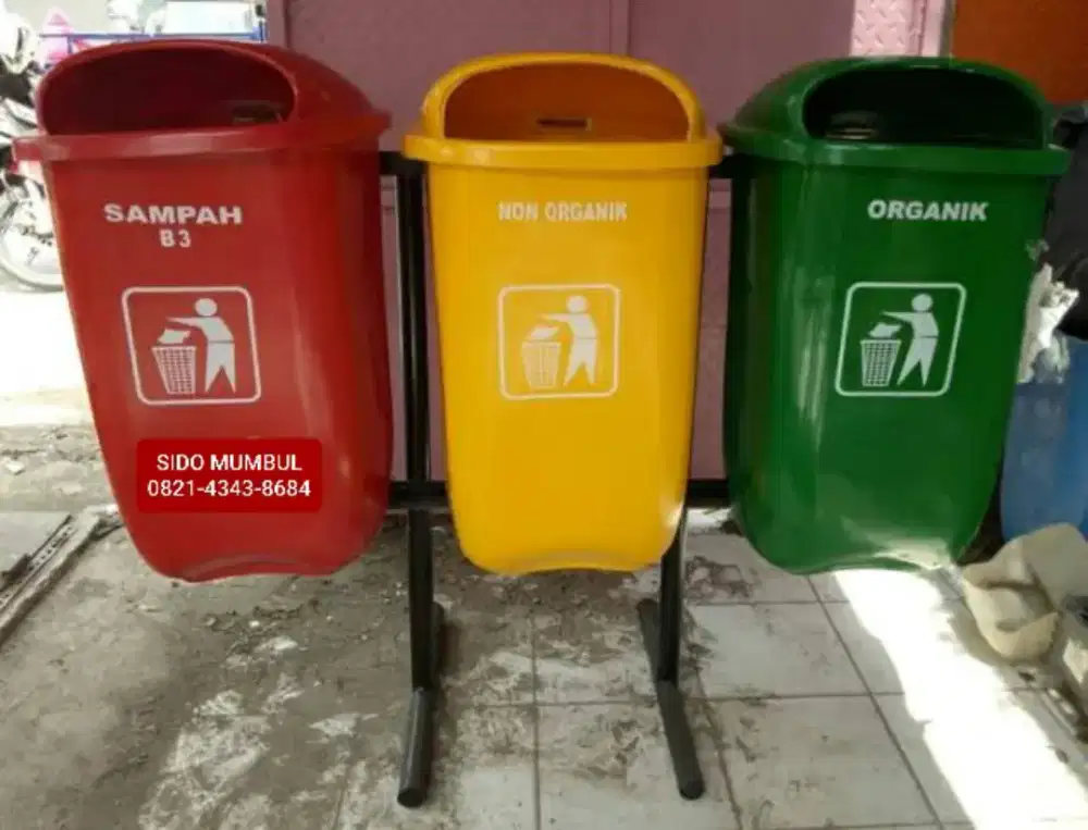 Tong Tempat Sampah Single Double Triple Gantung Tanam Fiber Glass 50 L