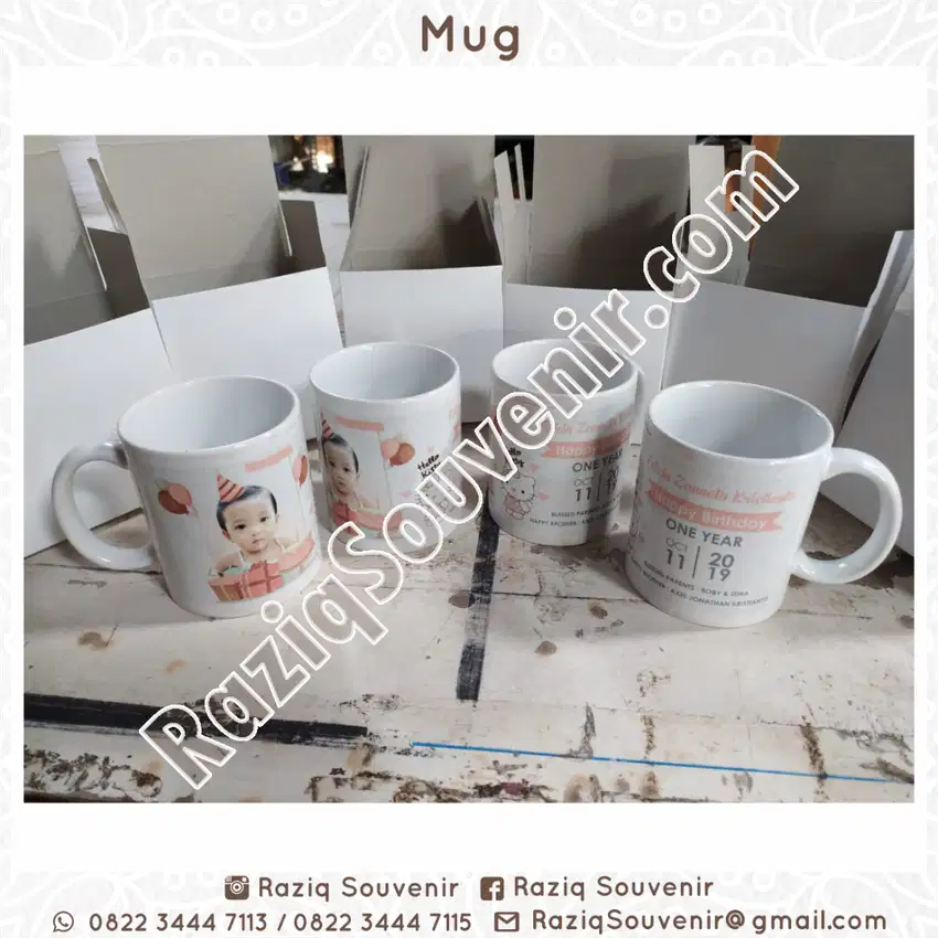 Souvenir Mug Gelas Ulang Tahun Pernikahan Print Full Warna Foto Logo