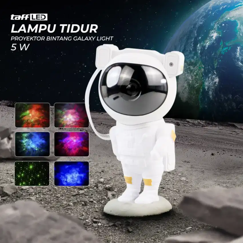 taffled lampu tidur proyektor astronot galaxy light 8colors 5watt