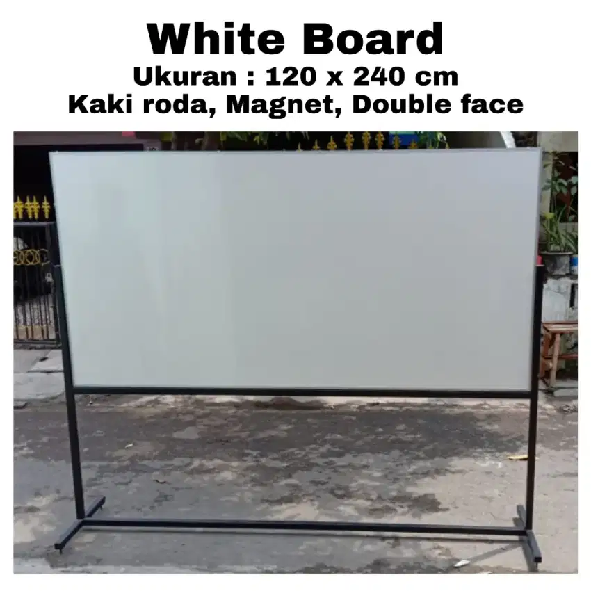 White Board Uk 120 x 240 cm Double face Magnet Kaki Roda Papan Tulis