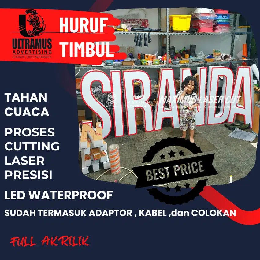 LETTER SIGN AKRILIK OUTDOOR HURUF TIMBUL AKRILIK LED