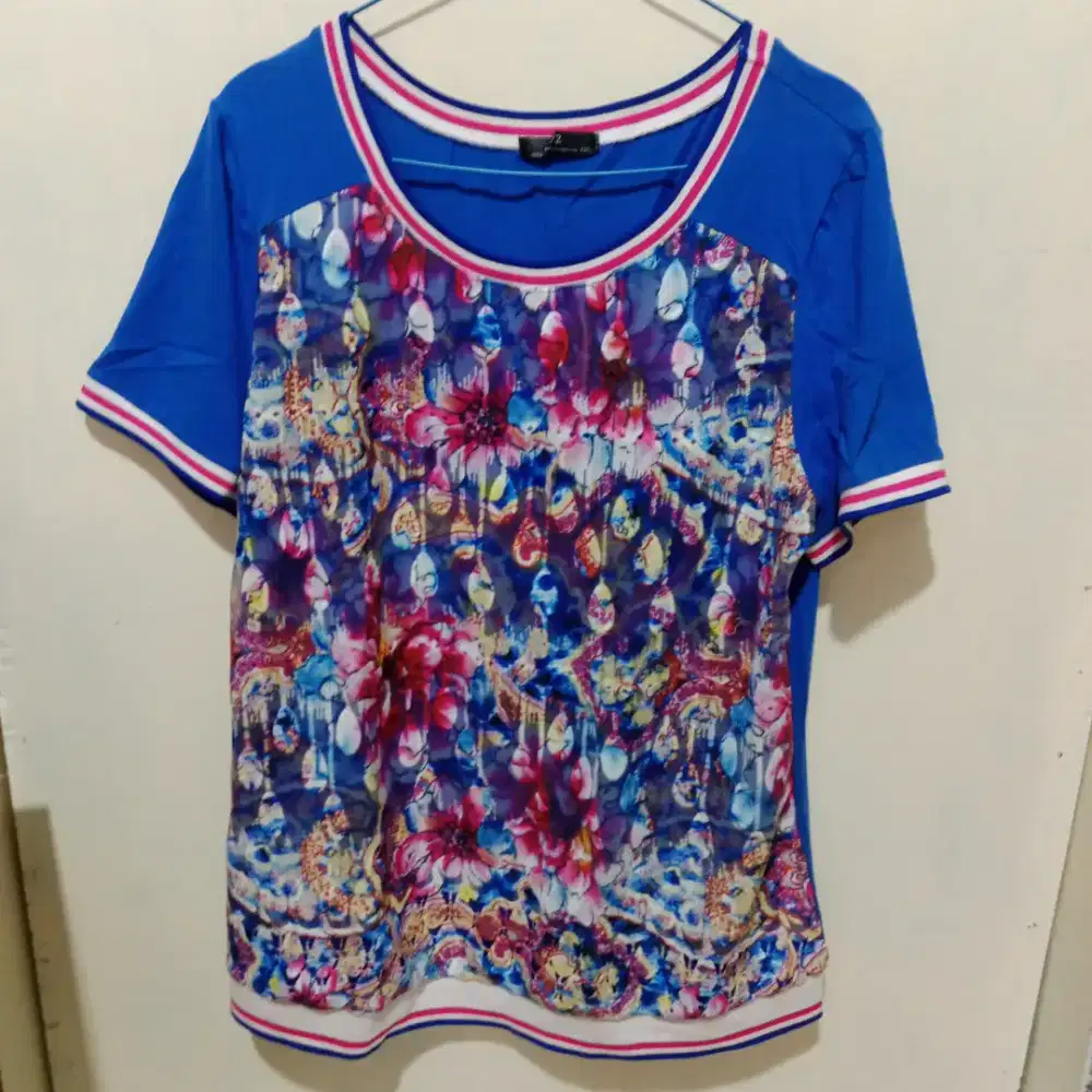 Blue Top / Atasan Blouse Wanita Biru Lengan Pendek