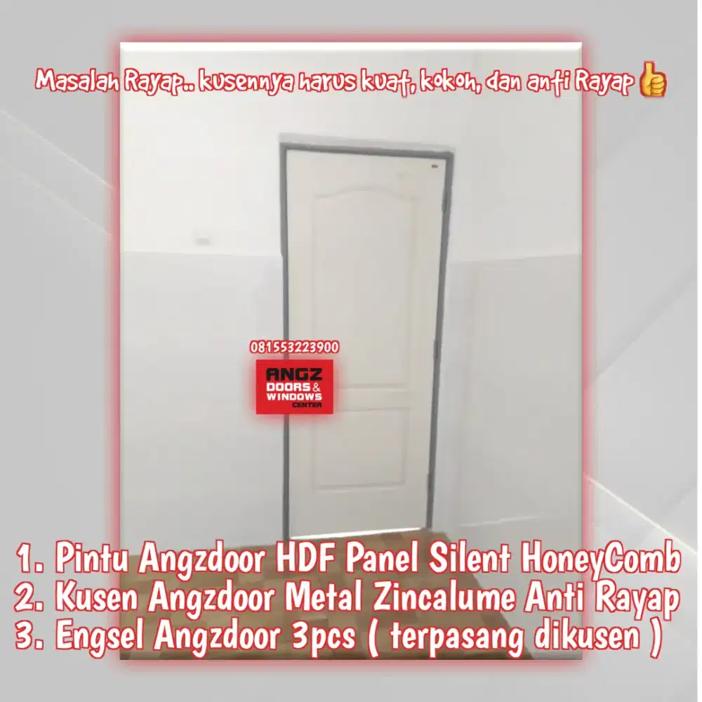 Pintu Angzdoor HDF Panel Prehung + Kusen Metal Anti Rayap & Kokoh