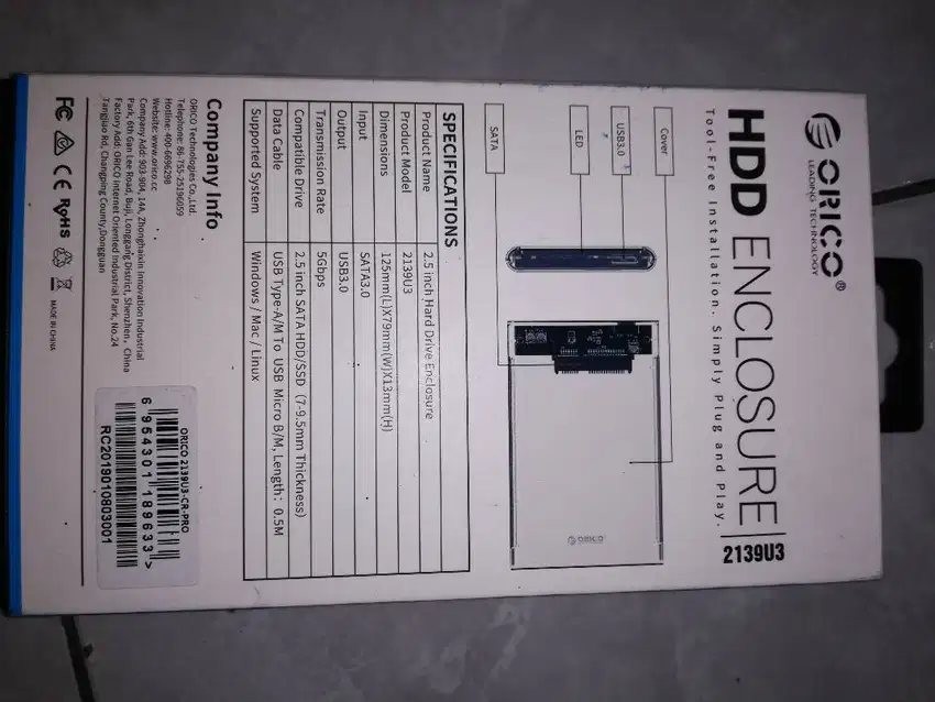 Enclosure Orico USB 3.0 Transparan