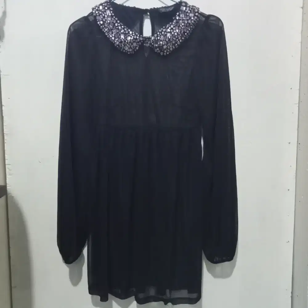 TOP SHOP Sequin Black Chiffon Dress Size S