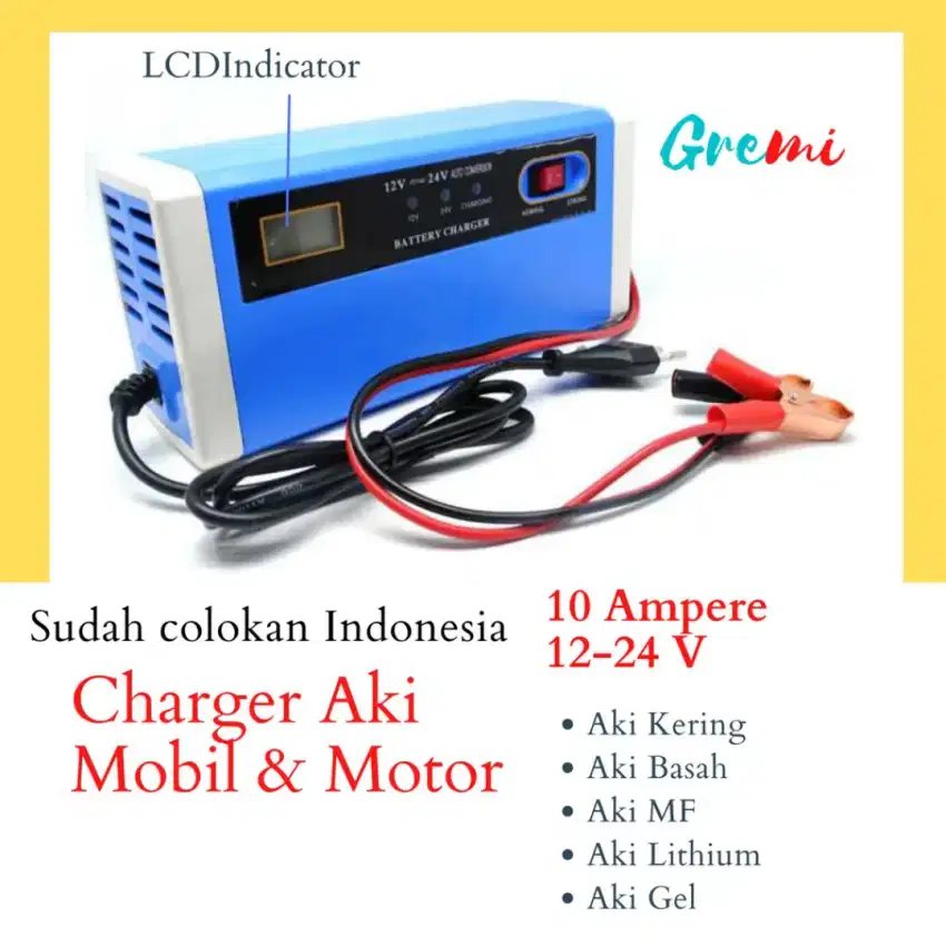 Charger Aki Mobil Motor Lead Acid 12-24V 10A with LCD - UD21