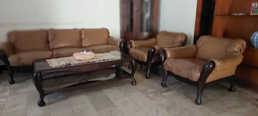 Sofa set, sofa tamu 1 set pinggiran kayu mahoni asli