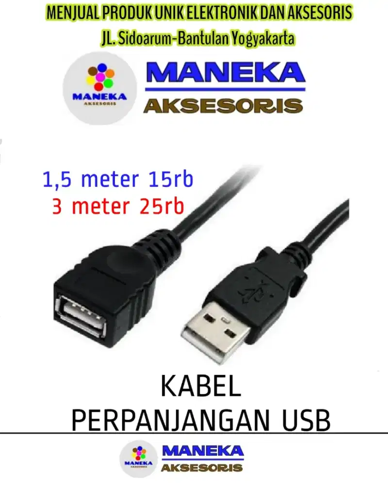 Kabel USB Extension 1.5m dan 3 meter male to female perpanjangan hitam