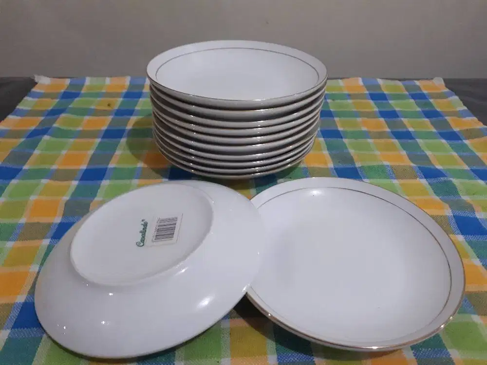 Casalindo Piring Puding  (P-113) 12 buah Porselin Putih Gold Lining