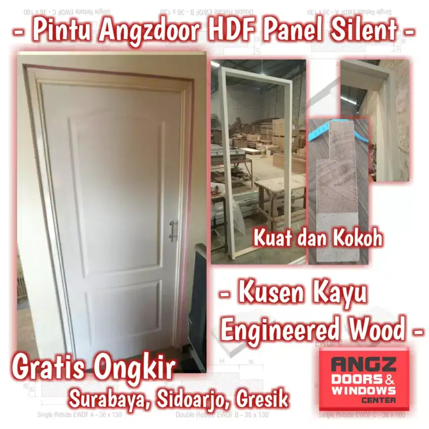 Pintu Angzdoor HDF Set Kusen Kayu Engineered - Gratis Ongkir Surabaya