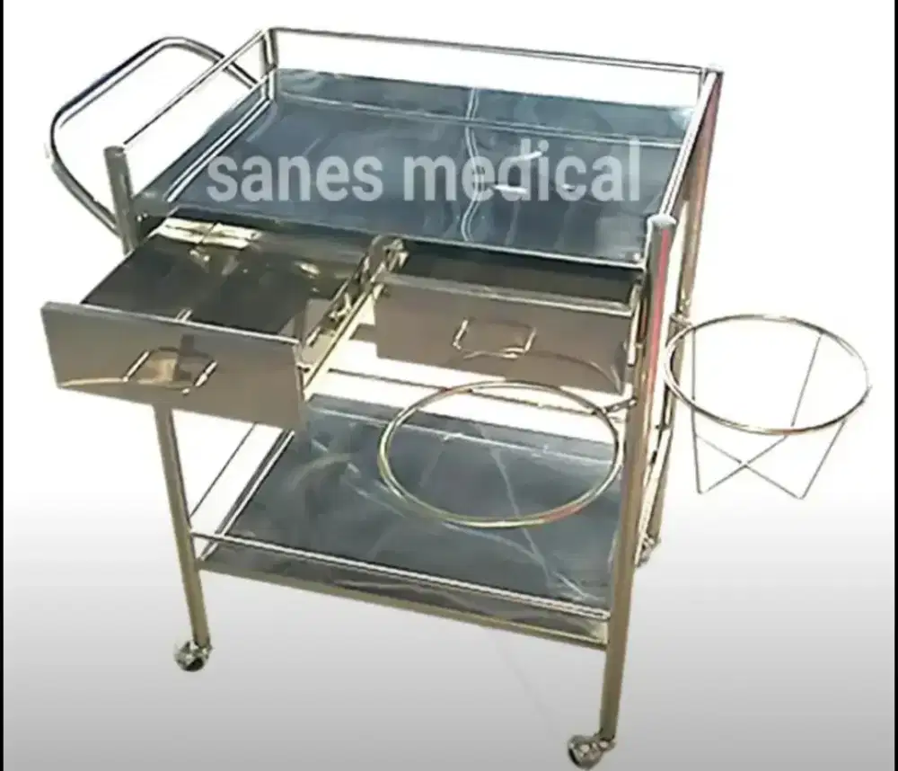 Dressing Trolley Prokes Stainless Troli Dresing Barang Emergency Bayi
