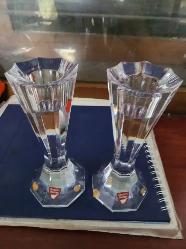 Kristal ORREFORS:Sepasang Tempat Lilin