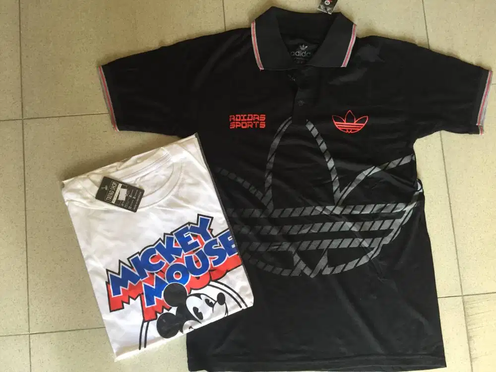 Baju Kaos Kerah Polo Pria / Wanita Sport 01 (bonus kaos kartun Disney)