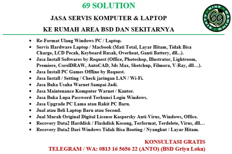 Jasa Servis PC Komputer Laptop Macbook Rusak Format Install ke Rumah