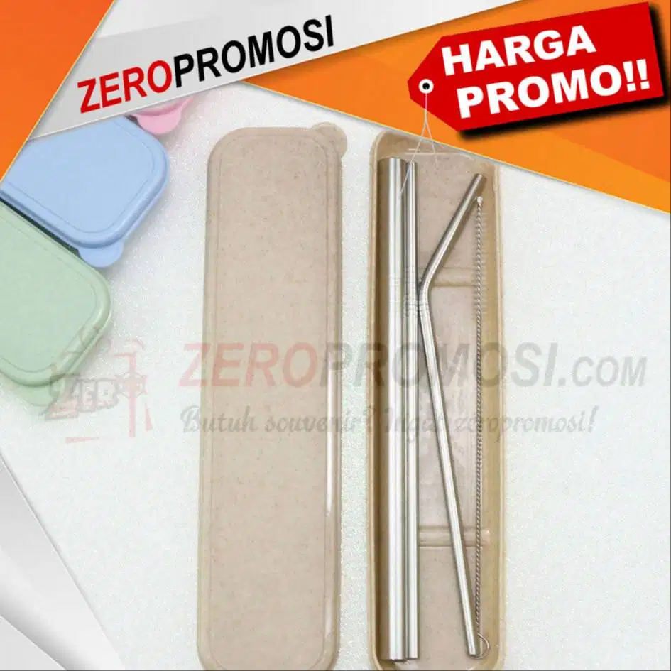 Paket sedotan stainless set dengan kotak box