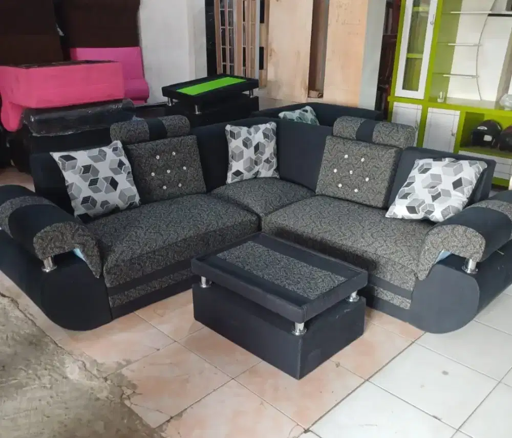 PROMO!! Sofa L Minimalis Full Bantalan Free meja