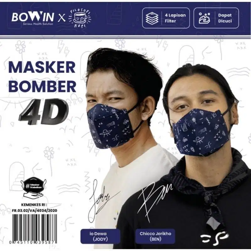 Masker Bomber Bowin  Kain 4ply untuk Bersepeda