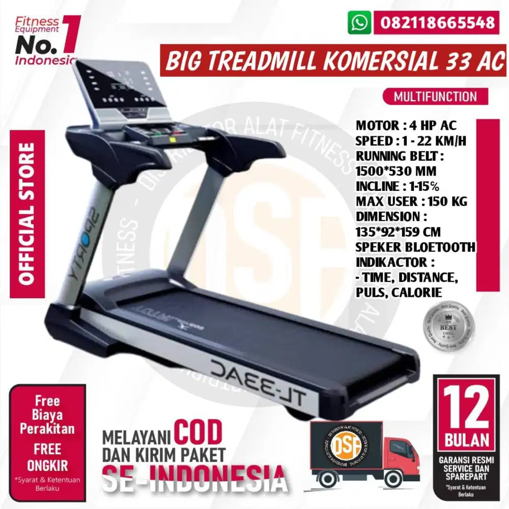 Treadmill Elektrik Komersial TL 33AC Alat Fitness Lari Murah