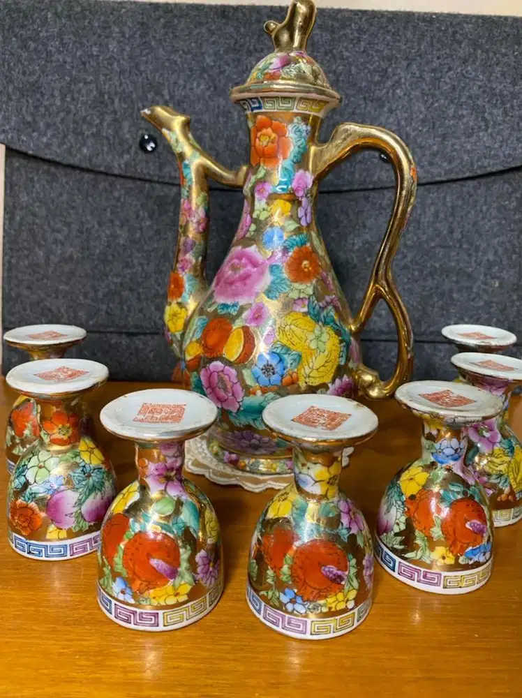 Tea set Bunga Lotus Peranakan Lawas
