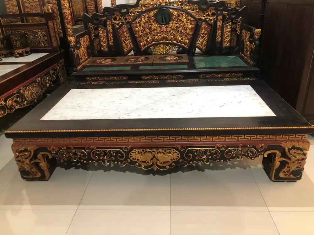 Dijual Meja Opium Marmer Putih Kayu Jati Tua ukuran besar