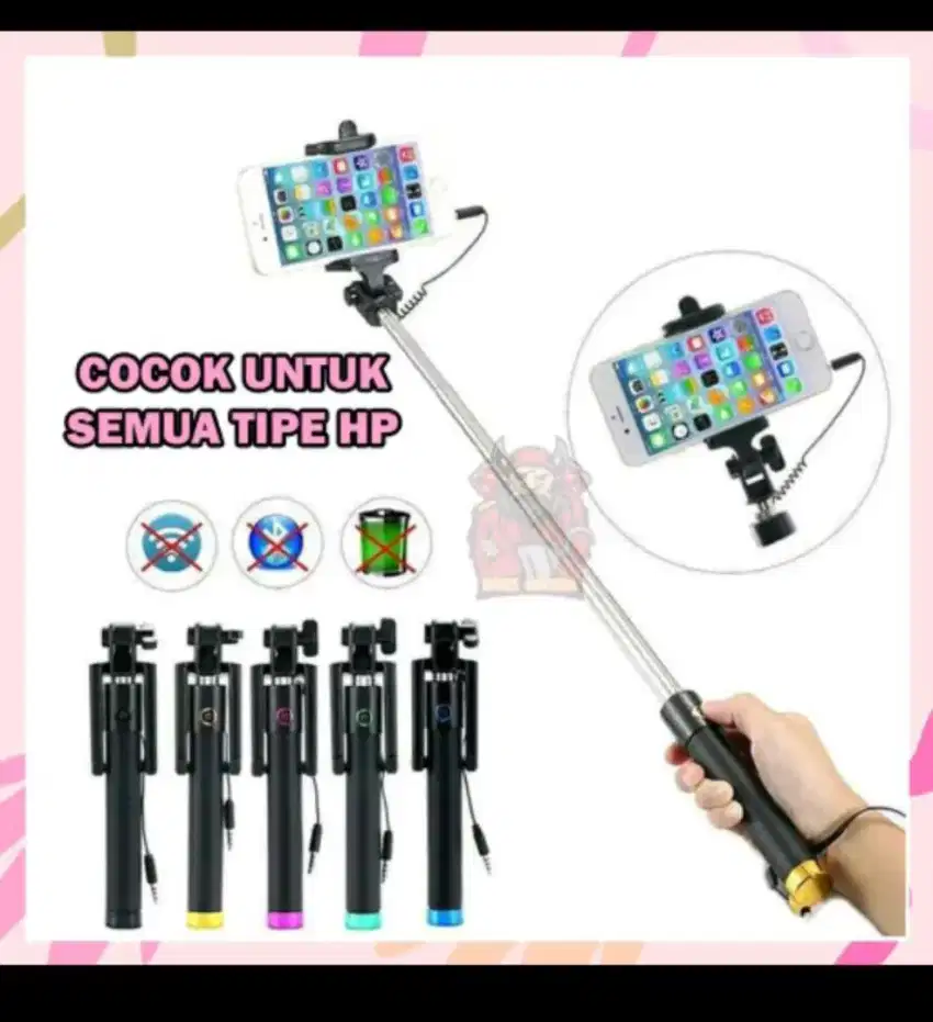 Tongsis full black selfie stick hitam universal kabel remote