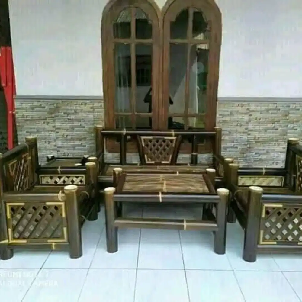 Kursi set bambu hitam
