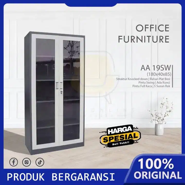 Lemari Arsip Loker locker Besi AA19SW Pintu Full Kaca Swing Baru