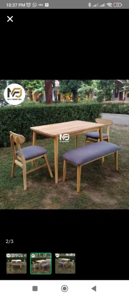 Meja makan kayu 2 kursi dan bench