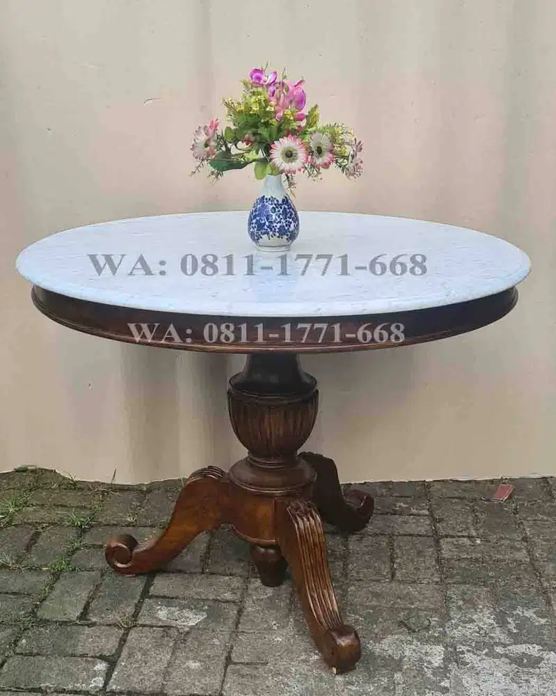 Meja marmer bundar dm 100cm kaki rafles
