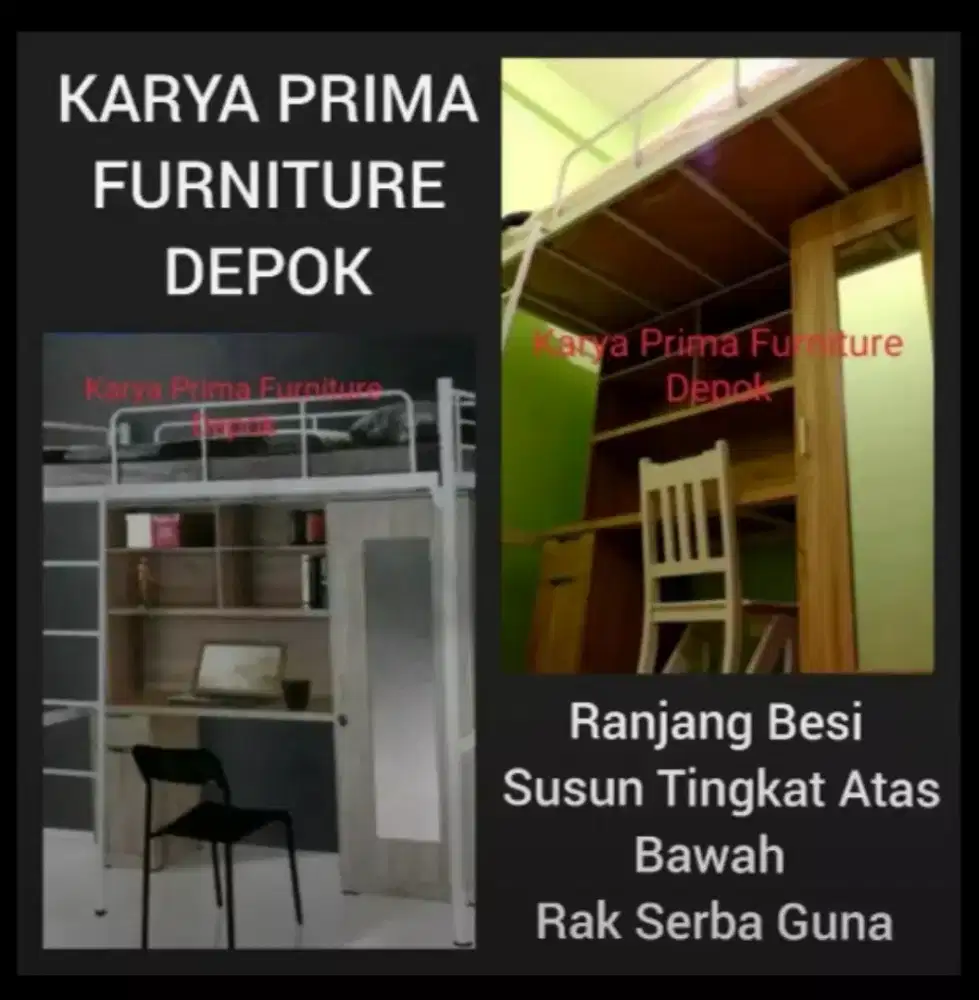 Ranjang besi tempat tidur tingkat 90x200 bawah utk ruangan serba guna