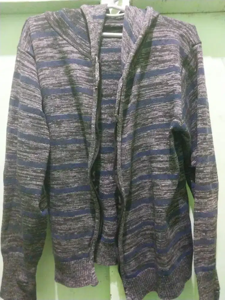 Jaket Hoodie Stripes Abu Biru Pria