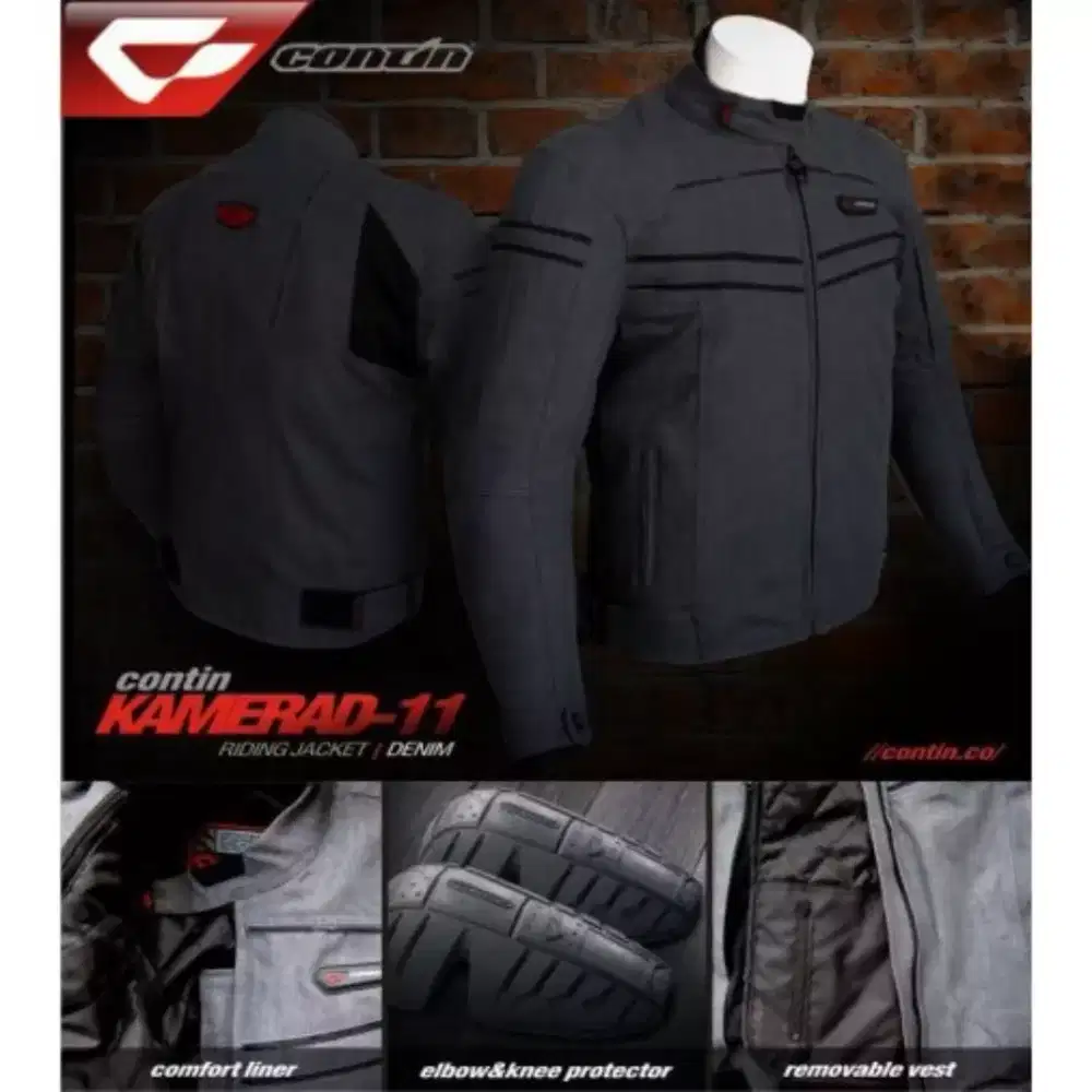 Jaket contin kamerad denim,  jaket motor touring dan harian