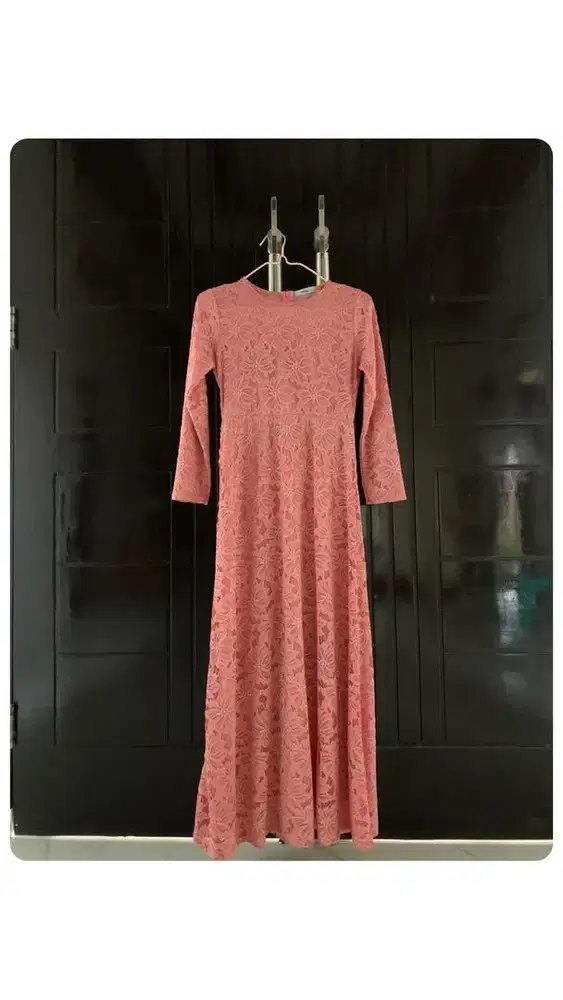 JUAL CEPAT! Gamis/Dress Brokat Dusty Pink