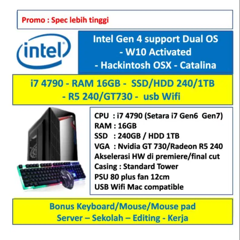 pc rakitan i7 4790 SSD 512gb HDD 1TB editing gaming studio server