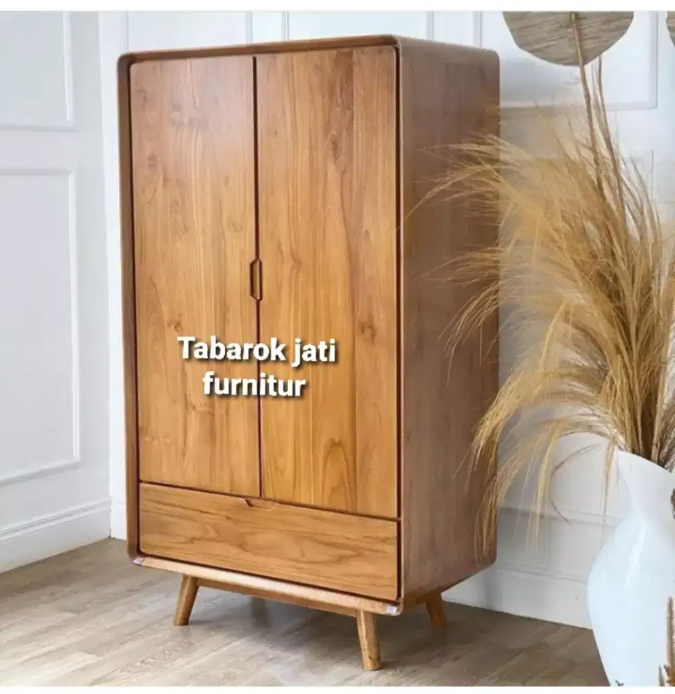 Lemari pakaian minimalis modern pintu 2, bahan kayu jati tua