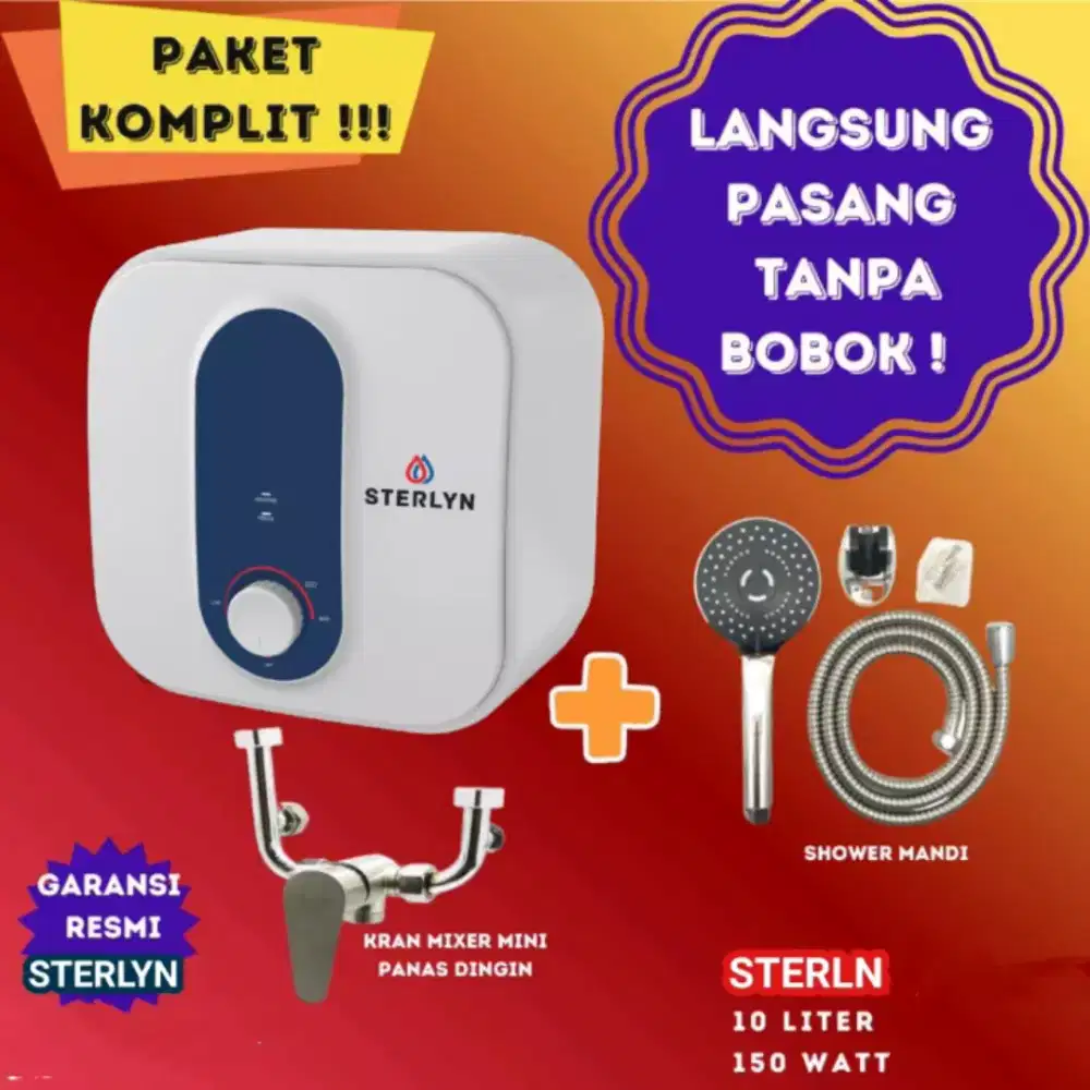 WATER HEATER LISTRIK PEMASANGAN  TANPA BOBOK TEMBOK KOMPLIT