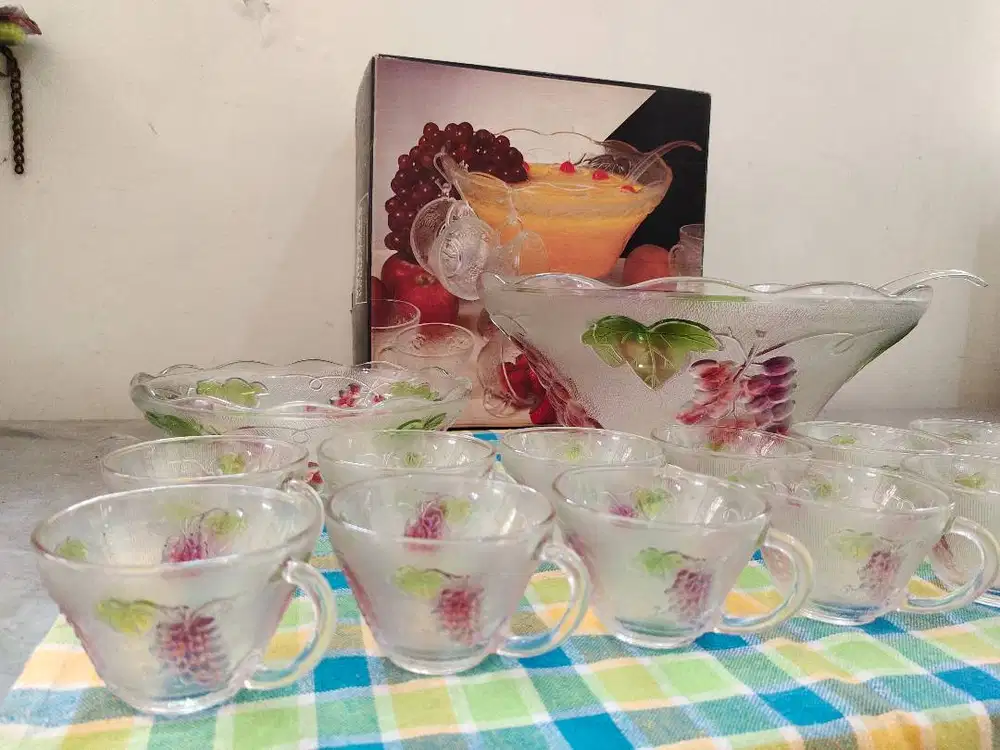 FNG Punch Set (P-7747) Saphire Clear Glass, Cangkir & Mangkuk Mewah