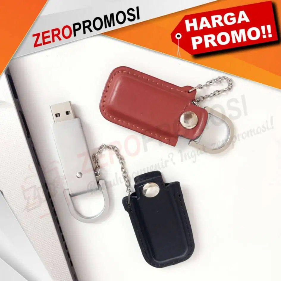 Flashdisk Rantai Bahan Metal + Pouch Kulit