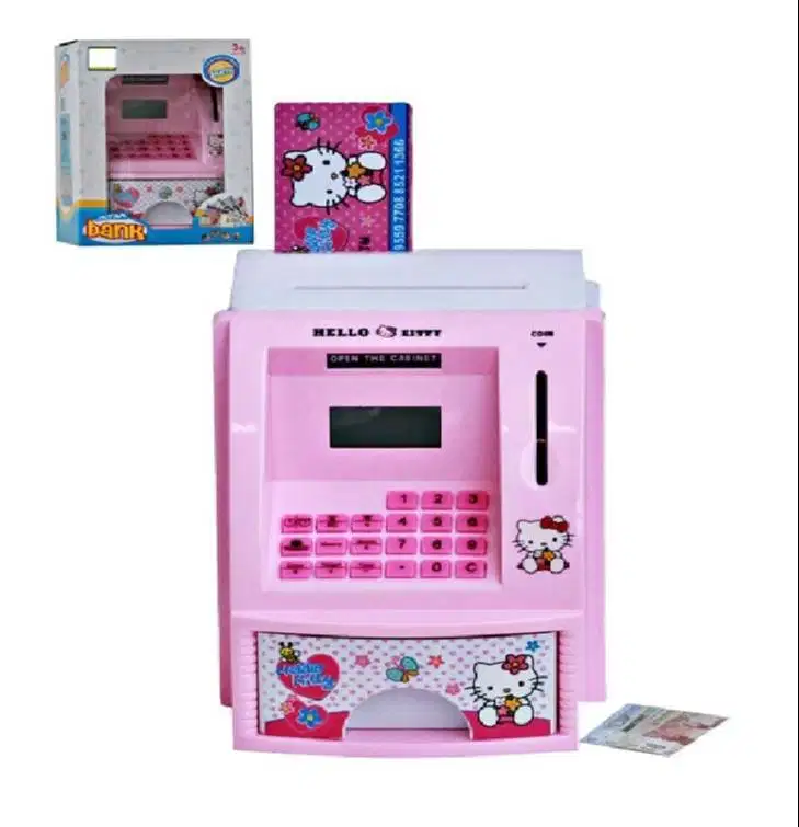 Celengan Edukasi ATM Education Anak Ada Kartu Pink HK Hello Kitty Girl