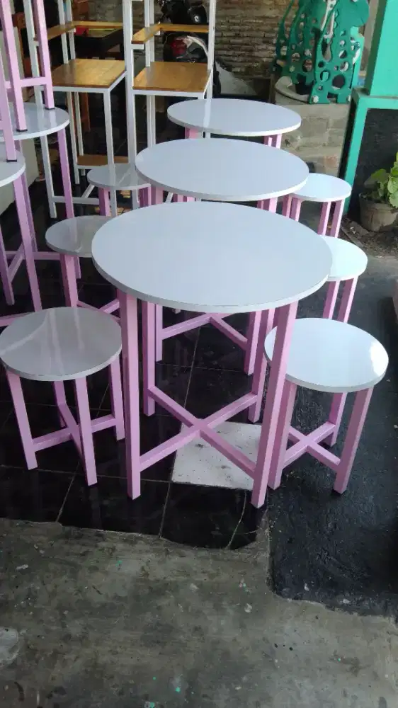 Meja kursi cafe bulat 1 meja 2 kursi ( bisa custom warna dan ukuran)