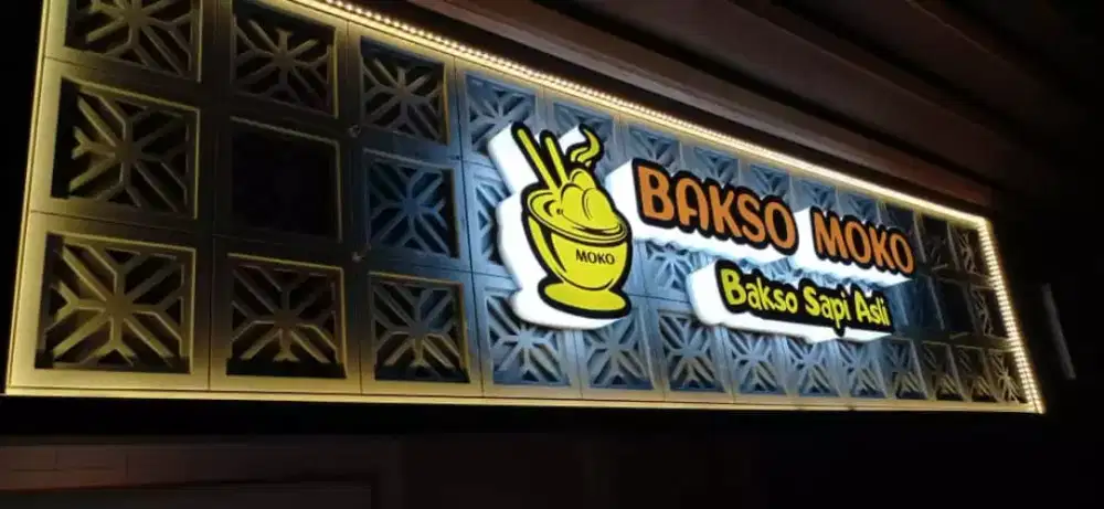 Huruf timbul contour acrylic akrilik bakso resto kuliner nyala LED