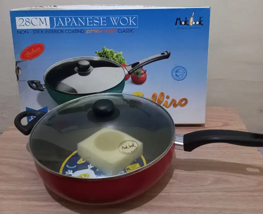 JAPANESE WOK TEFLON MAKCOOK ZAFFIRO TUTUP KACA 28 CM