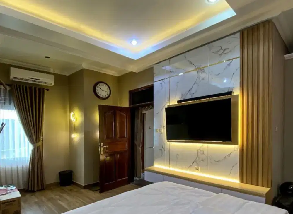 Backdrop tv , rak tv, interior, HPL