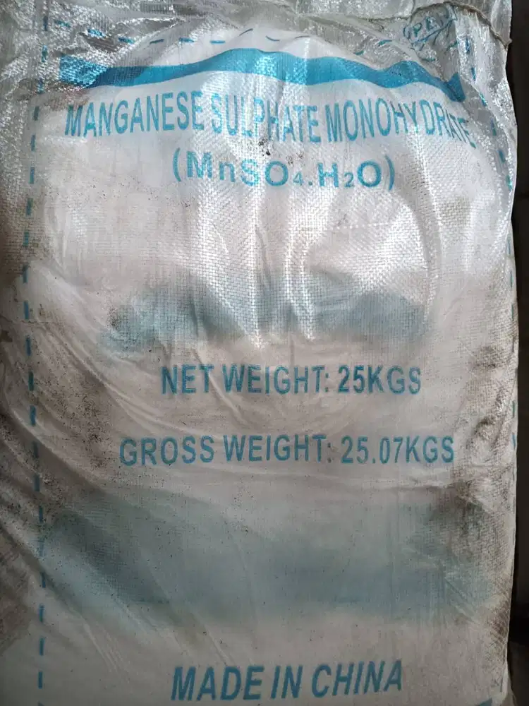 Jual bahan kimia Mangan sulfate MnSO4 Manganese, ex-China zak 25 kg