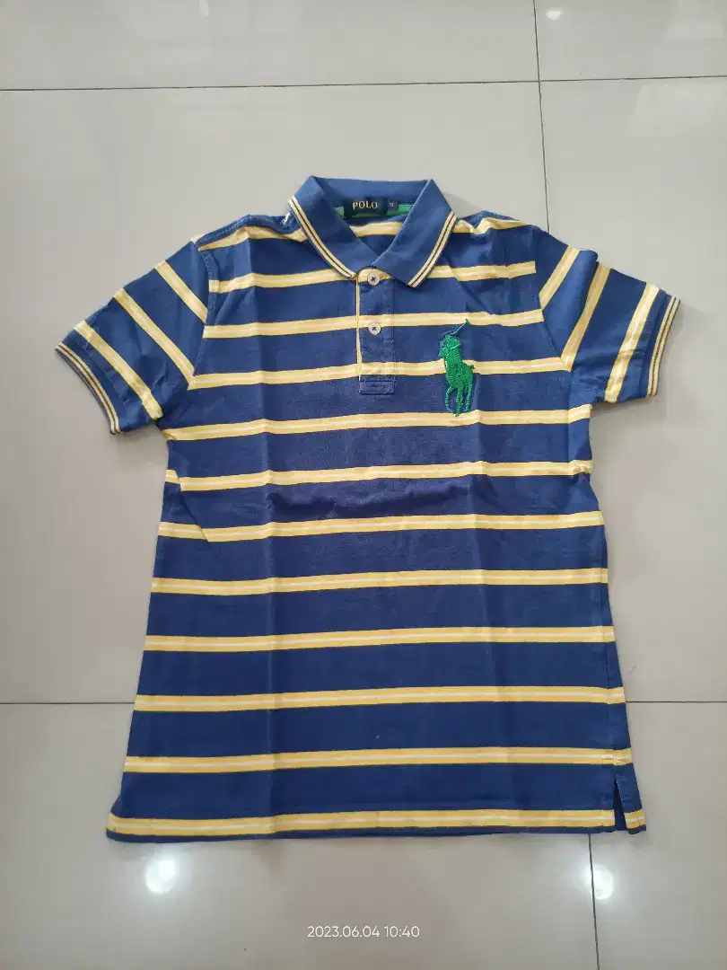 baju anak laki laki usia 12 th polo warna blue yellow line