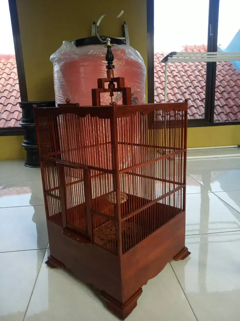 Sangkar burung branjangan kayu jati plitur