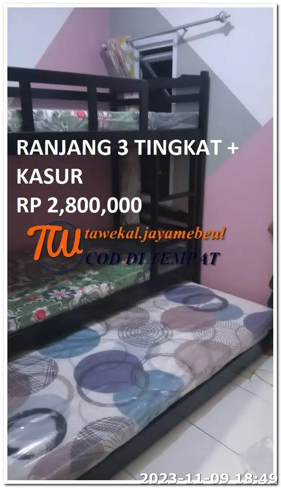 ranjang tingkat kayu risbang kayu tingkat ranjang kayu 3 tingkat