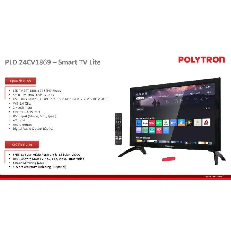 Tv led smart tv Polytron 24 inch