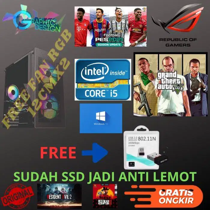 PC GAMING INTEL CORE i5 VGA EXTERNAL 4GB SUDAH SSD JADI ANTI LEMOT