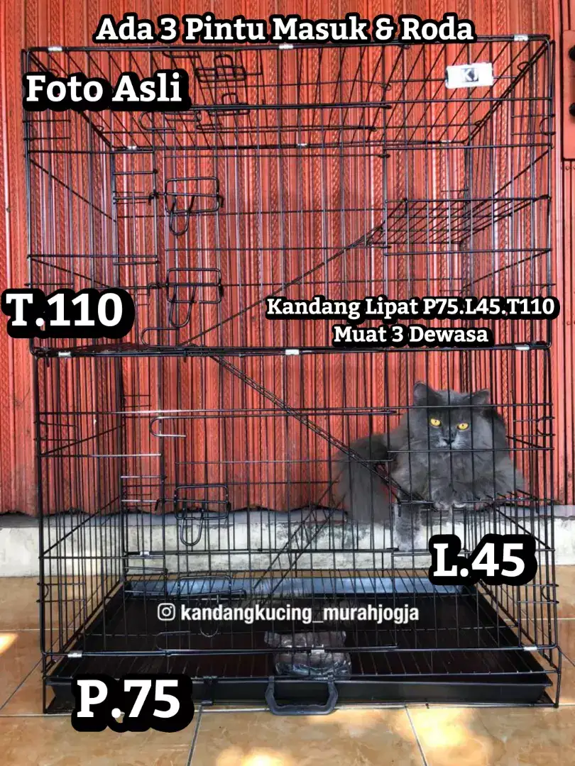 KANDANG KUCING TINGKAT 3 JUMBO ADA RODA